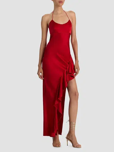 ALICE + OLIVIA Women's Palma Asymmetric Ruffled Maxi Slip Dress - Hibiscus | Thumbnail 2 ALICE + OLIVIA Women's Palma Asymmetric Ruffled Maxi Slip Dress - Hibiscus | Thumbnail 2