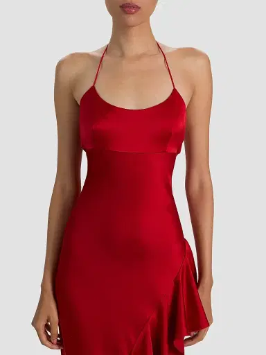 ALICE + OLIVIA Women's Palma Asymmetric Ruffled Maxi Slip Dress - Hibiscus | Thumbnail 4 ALICE + OLIVIA Women's Palma Asymmetric Ruffled Maxi Slip Dress - Hibiscus | Thumbnail 4