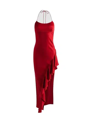 ALICE + OLIVIA Women's Palma Asymmetric Ruffled Maxi Slip Dress - Hibiscus | Thumbnail 1 ALICE + OLIVIA Women's Palma Asymmetric Ruffled Maxi Slip Dress - Hibiscus | Thumbnail 1