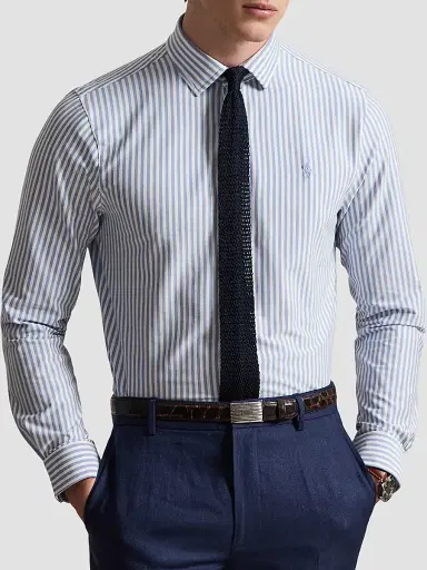 Polo Ralph Lauren Men's Classic-Fit Seersucker Oxford Shirt - Medium Blue White | Thumbnail 4 Polo Ralph Lauren Men's Classic-Fit Seersucker Oxford Shirt - Medium Blue White | Thumbnail 4