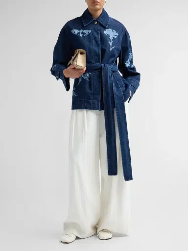 Erdem Women's Indigo Denim Floral Jacket - Tattoo Elements Mid Blue Wash - Size Medium | Thumbnail 2