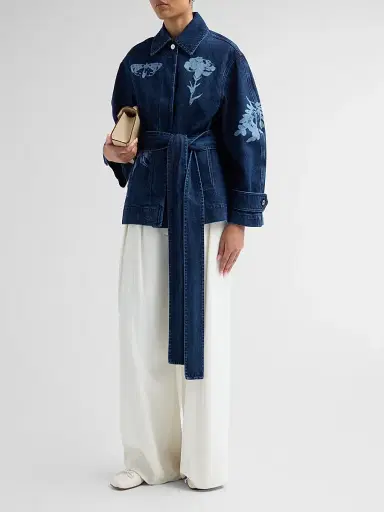 Erdem Women's Indigo Denim Floral Jacket - Tattoo Elements Mid Blue Wash - Size Medium | Thumbnail 4