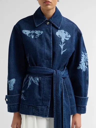 Erdem Women's Indigo Denim Floral Jacket - Tattoo Elements Mid Blue Wash - Size Medium | Thumbnail 5