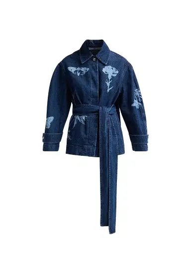 Erdem Women's Indigo Denim Floral Jacket - Tattoo Elements Mid Blue Wash - Size Medium | Thumbnail 1