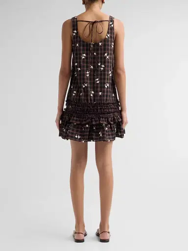 Ganni Women's Floral Check Ruffle Mini Dress | Thumbnail 3
