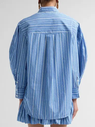 Ganni Women's Striped Cotton Pleated-Sleeve Shirt | Thumbnail 3 Ganni Women's Striped Cotton Pleated-Sleeve Shirt | Thumbnail 3