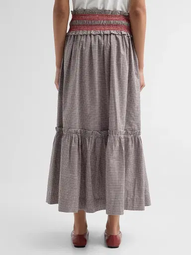 Ganni Women's Check Cotton Smocked Maxi Skirt - Chicory Coffee | Thumbnail 3 Ganni Women's Check Cotton Smocked Maxi Skirt - Chicory Coffee | Thumbnail 3