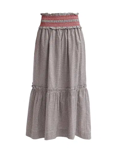 Ganni Women's Check Cotton Smocked Maxi Skirt - Chicory Coffee | Thumbnail 1 Ganni Women's Check Cotton Smocked Maxi Skirt - Chicory Coffee | Thumbnail 1