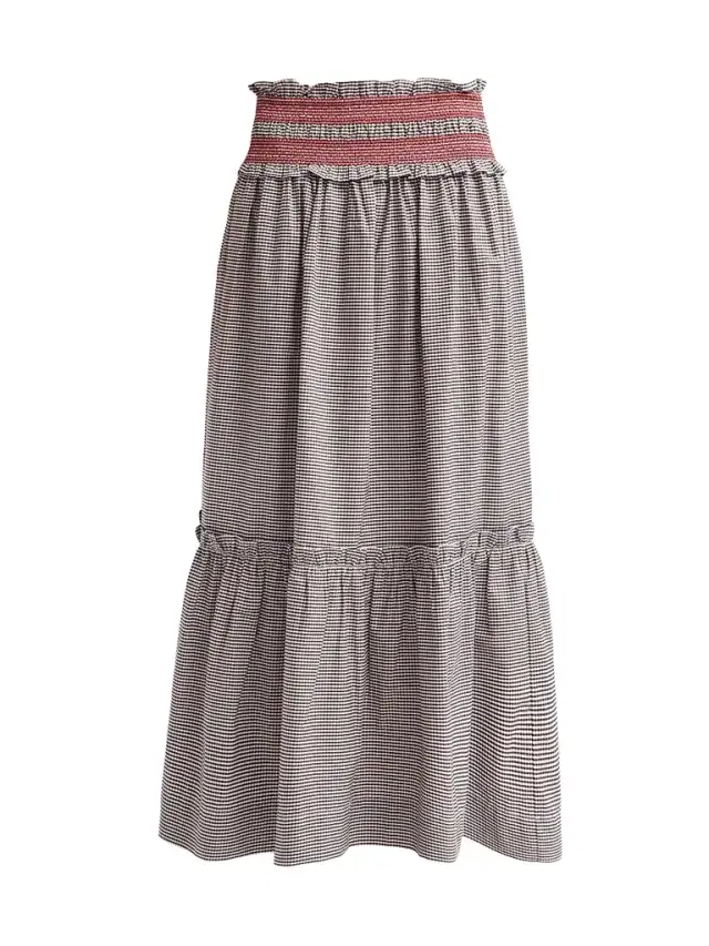Ganni Women's Check Cotton Smocked Maxi Skirt - Chicory Coffee