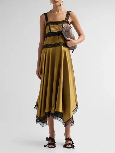 Ganni Women's Fluid Satin Long Slip Dress - Ecru Olive - Size 14 | Thumbnail 2 Ganni Women's Fluid Satin Long Slip Dress - Ecru Olive - Size 14 | Thumbnail 2