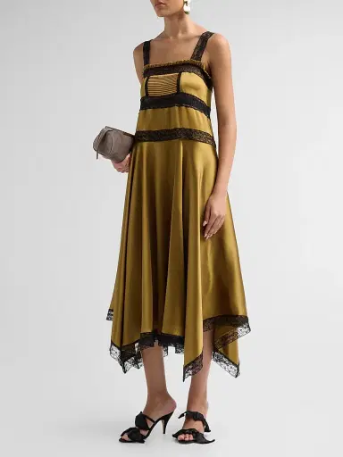 Ganni Women's Fluid Satin Long Slip Dress - Ecru Olive - Size 14 | Thumbnail 4 Ganni Women's Fluid Satin Long Slip Dress - Ecru Olive - Size 14 | Thumbnail 4