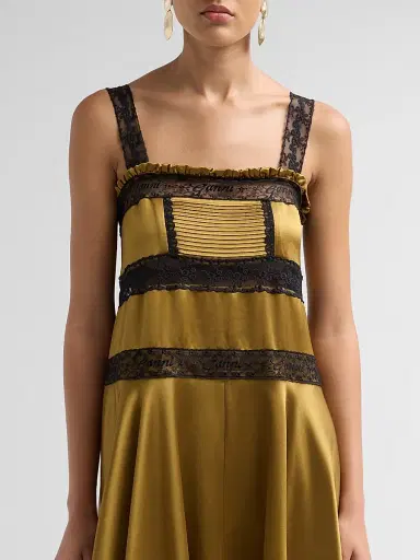 Ganni Women's Fluid Satin Long Slip Dress - Ecru Olive - Size 14 | Thumbnail 5 Ganni Women's Fluid Satin Long Slip Dress - Ecru Olive - Size 14 | Thumbnail 5