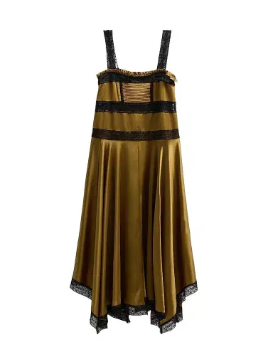 Ganni Women's Fluid Satin Long Slip Dress - Ecru Olive - Size 14 | Thumbnail 1 Ganni Women's Fluid Satin Long Slip Dress - Ecru Olive - Size 14 | Thumbnail 1