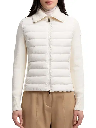 Moncler Women's Down Filled Zip Up Cardigan in Wool - White - Size XL | Thumbnail 2