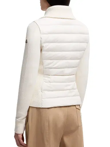 Moncler Women's Down Filled Zip Up Cardigan in Wool - White - Size XL | Thumbnail 3