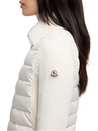 Moncler Women's Down Filled Zip Up Cardigan in Wool - White - Size XL | Thumbnail 4