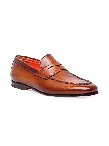 Santoni Men's Leather Penny Loafers - Light Brown - Size 12 | Thumbnail 2 Santoni Men's Leather Penny Loafers - Light Brown - Size 12 | Thumbnail 2