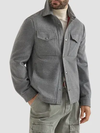 Brunello Cucinelli Men's Lightweight Virgin Wool Cloth Shirt-Style Outerwear Jacket - Grey - Size 44 | Thumbnail 2 Brunello Cucinelli Men's Lightweight Virgin Wool Cloth Shirt-Style Outerwear Jacket - Grey - Size 44 | Thumbnail 2