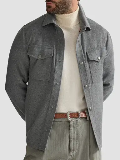 Brunello Cucinelli Men's Lightweight Virgin Wool Cloth Shirt-Style Outerwear Jacket - Grey - Size 44 | Thumbnail 4 Brunello Cucinelli Men's Lightweight Virgin Wool Cloth Shirt-Style Outerwear Jacket - Grey - Size 44 | Thumbnail 4