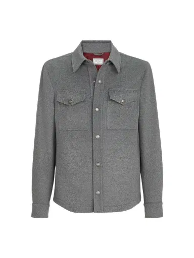 Brunello Cucinelli Men's Lightweight Virgin Wool Cloth Shirt-Style Outerwear Jacket - Grey - Size 44 | Thumbnail 1 Brunello Cucinelli Men's Lightweight Virgin Wool Cloth Shirt-Style Outerwear Jacket - Grey - Size 44 | Thumbnail 1