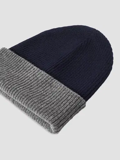 Brunello Cucinelli Men's Cashmere Double Knit Ribbed Beanie - Navy Blue - Size XXL | Thumbnail 2