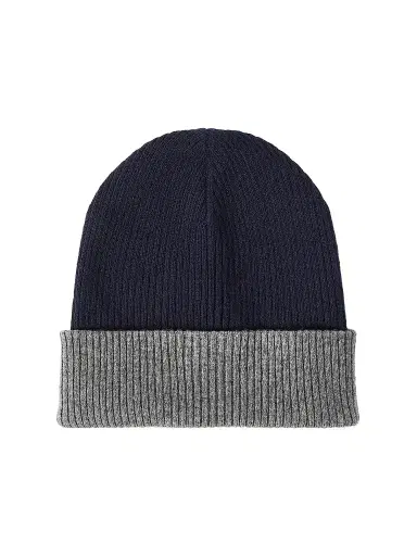 Brunello Cucinelli Men's Cashmere Double Knit Ribbed Beanie - Navy Blue - Size XXL | Thumbnail 1