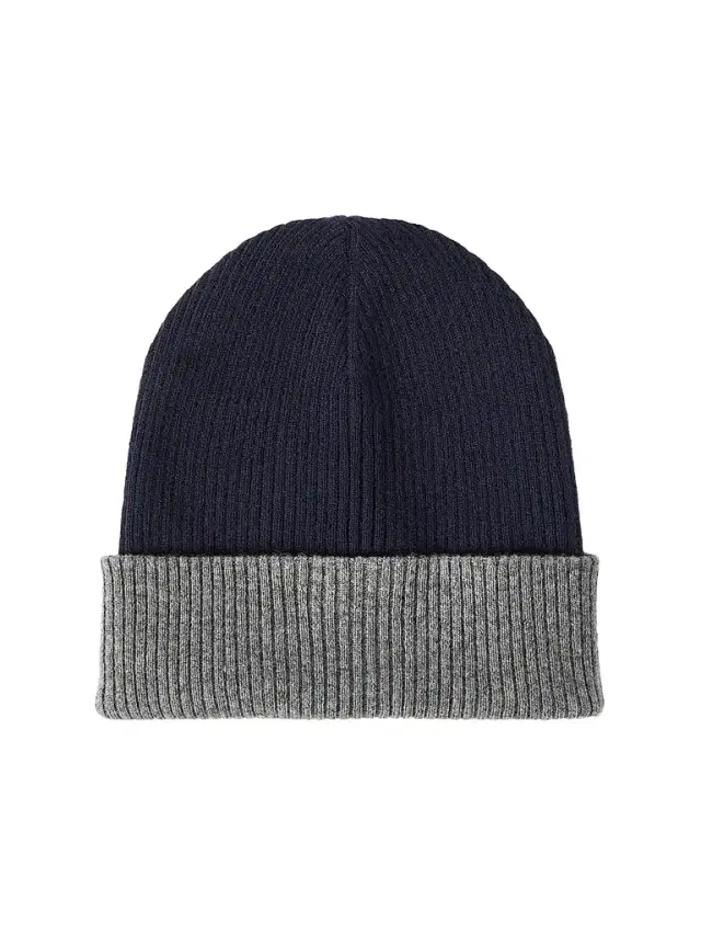 Brunello Cucinelli Men's Cashmere Double Knit Ribbed Beanie - Navy Blue