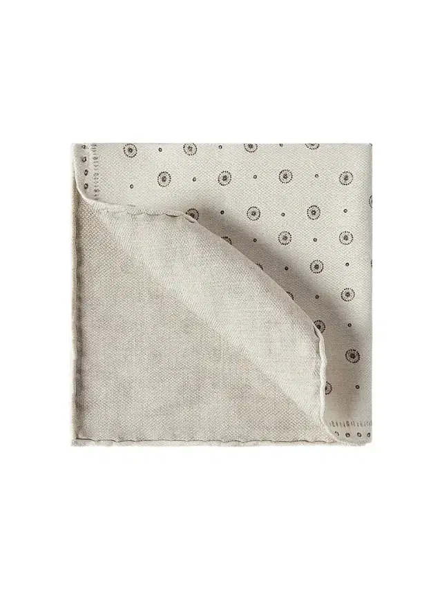 Brunello Cucinelli Men's Silk Pocket Square with Geometric Design - Butter