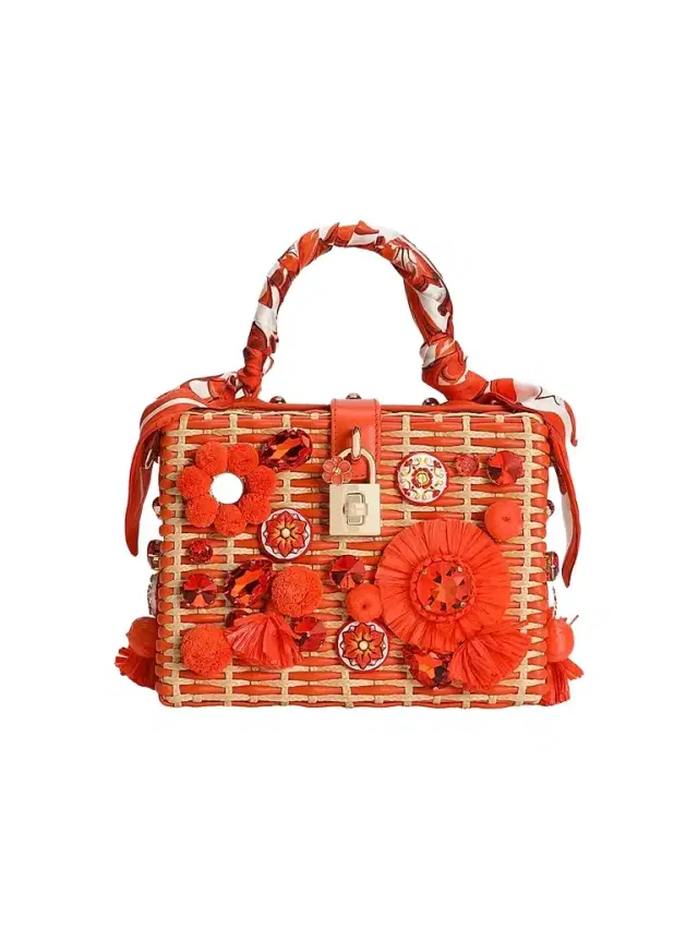 Dolce & Gabbana Women's Maiolica Arancio Embellished Raffia Box Bag - Orange Naturale
