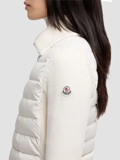 Moncler Women's Down-Filled Cardigan in Wool - White - Size XS | Thumbnail 4