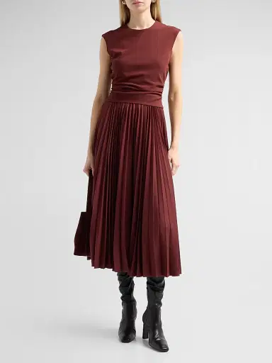 TANYA TAYLOR Women's Carly Pleated Sleeveless Midi-Dress - Deep Redwood - Size XL | Thumbnail 2