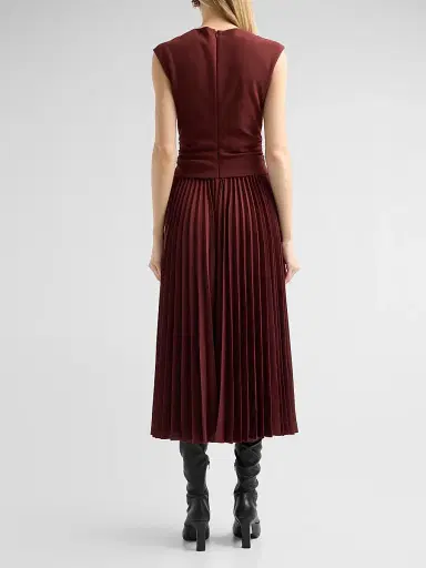 TANYA TAYLOR Women's Carly Pleated Sleeveless Midi-Dress - Deep Redwood - Size XL | Thumbnail 3