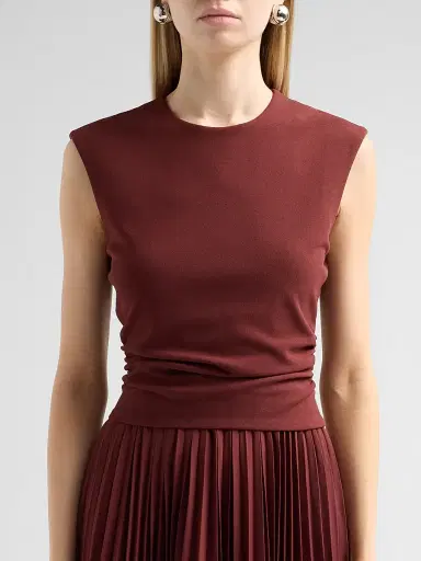 TANYA TAYLOR Women's Carly Pleated Sleeveless Midi-Dress - Deep Redwood - Size XL | Thumbnail 4