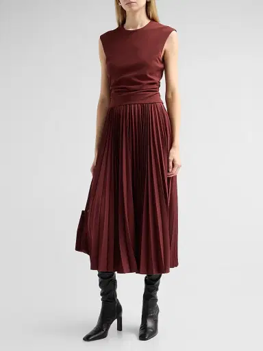 TANYA TAYLOR Women's Carly Pleated Sleeveless Midi-Dress - Deep Redwood - Size XL | Thumbnail 5