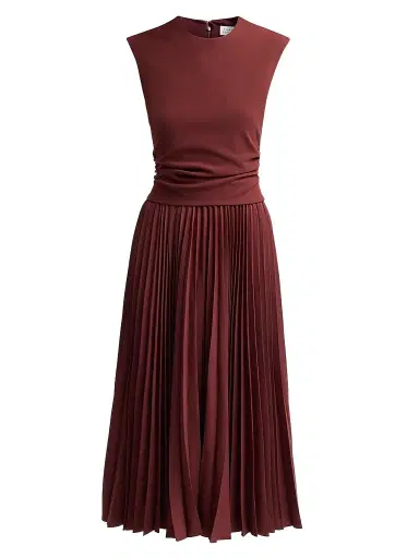 TANYA TAYLOR Women's Carly Pleated Sleeveless Midi-Dress - Deep Redwood - Size XL | Thumbnail 1