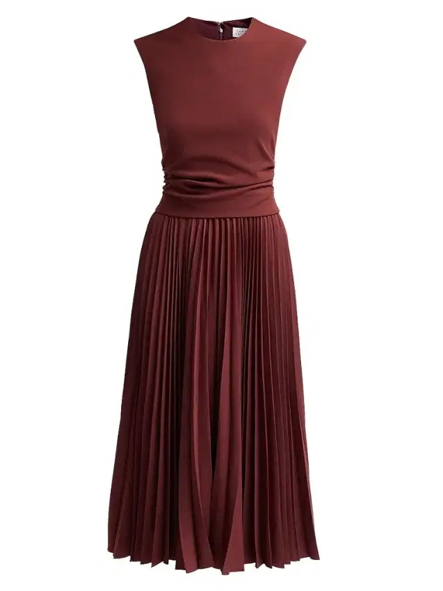 Tanya Taylor Women's Carly Pleated Sleeveless Midi-Dress - Deep Redwood
