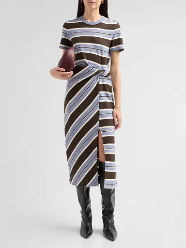 Tanya Taylor Women's Cody Striped Stretch-Cotton Crewneck Midi Dress - Dark Fig Winter | Thumbnail 2