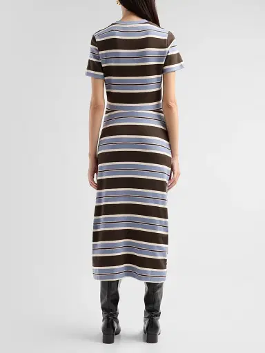 Tanya Taylor Women's Cody Striped Stretch-Cotton Crewneck Midi Dress - Dark Fig Winter | Thumbnail 3