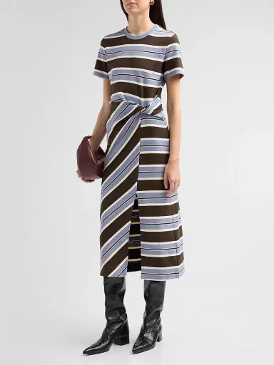 Tanya Taylor Women's Cody Striped Stretch-Cotton Crewneck Midi Dress - Dark Fig Winter | Thumbnail 4