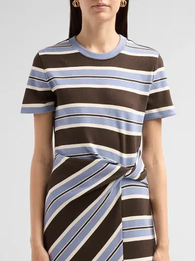Tanya Taylor Women's Cody Striped Stretch-Cotton Crewneck Midi Dress - Dark Fig Winter | Thumbnail 5