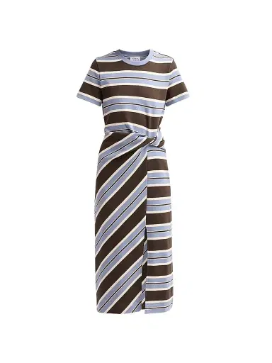 Tanya Taylor Women's Cody Striped Stretch-Cotton Crewneck Midi Dress - Dark Fig Winter | Thumbnail 1