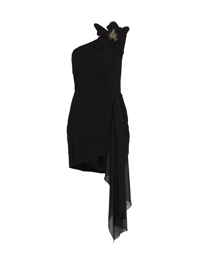 PatBO Women's Flower Applique One-Shoulder Minidress - Black