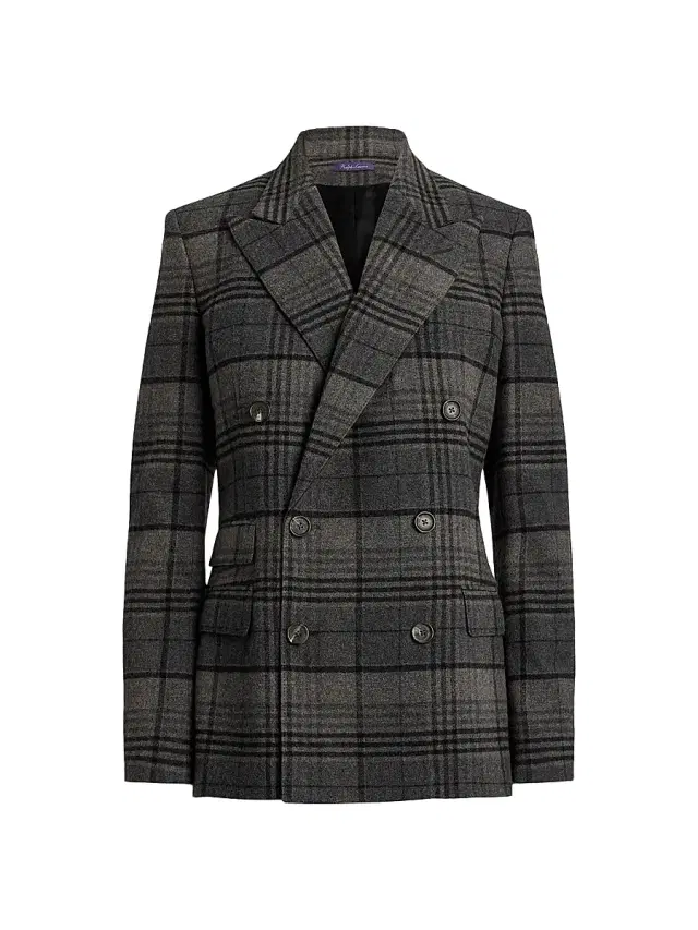 Ralph Lauren Collection Women's Kent Plaid Wool Jacket - Grey Black