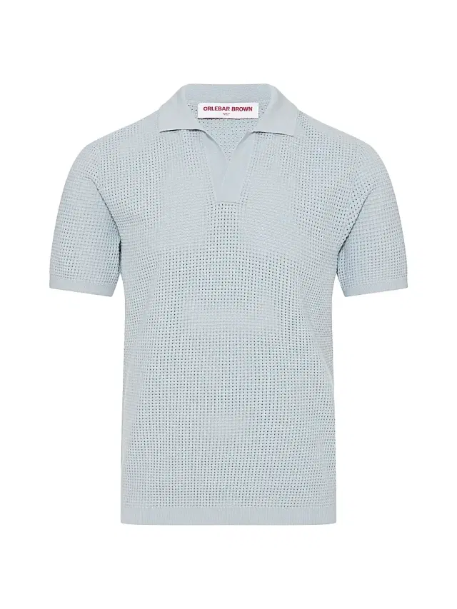 Orlebar Brown Men's Roddy Waffle-Knit Polo Shirt - Light Sky Pool