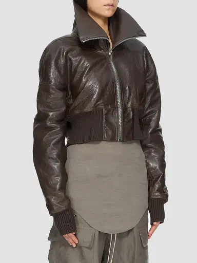 Rick Owens Women's Dracuflight Leather Zip-Up Bomber Jacket | Thumbnail 3 Rick Owens Women's Dracuflight Leather Zip-Up Bomber Jacket | Thumbnail 3