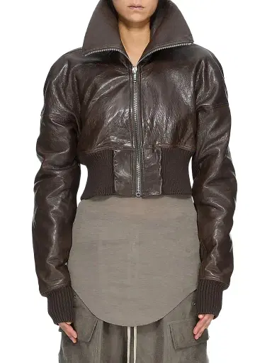 Rick Owens Women's Dracuflight Leather Zip-Up Bomber Jacket | Thumbnail 1 Rick Owens Women's Dracuflight Leather Zip-Up Bomber Jacket | Thumbnail 1
