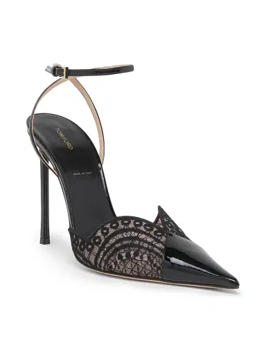 Tom Ford Women's 105MM Patent Leather & Lace Pumps - Black - Size 10.5 | Thumbnail 2 Tom Ford Women's 105MM Patent Leather & Lace Pumps - Black - Size 10.5 | Thumbnail 2