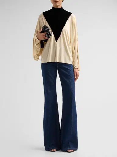 Zimmermann Women's Valiant Velvet & Jersey Batwing Top - Black Cream - Size 8 | Thumbnail 2