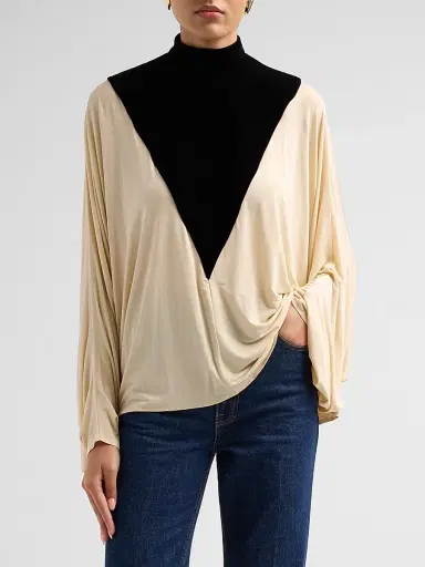 Zimmermann Women's Valiant Velvet & Jersey Batwing Top - Black Cream - Size 8 | Thumbnail 4