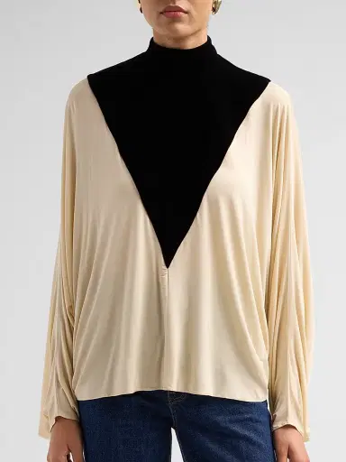 Zimmermann Women's Valiant Velvet & Jersey Batwing Top - Black Cream - Size 8 | Thumbnail 5
